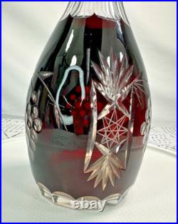 Vtg 15 Bohemian Czech Ruby/Cranberry Red Crystal Decanter Glass Cut to Clear
