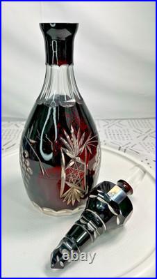Vtg 15 Bohemian Czech Ruby/Cranberry Red Crystal Decanter Glass Cut to Clear Vtg 15 Bohemian Czech Ruby/Cranberry Red Crystal Decanter Glass Cut to Clear