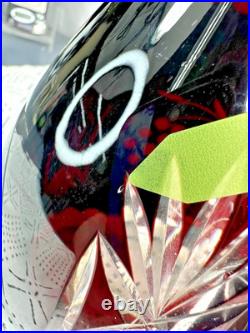 Vtg 15 Bohemian Czech Ruby/Cranberry Red Crystal Decanter Glass Cut to Clear