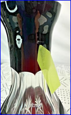 Vtg 15 Bohemian Czech Ruby/Cranberry Red Crystal Decanter Glass Cut to Clear