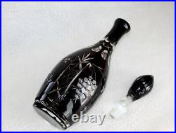 Vtg 17 Czech Crystal Wine Decanter Ruby Red Cut to Clear Bohemian with Stopper