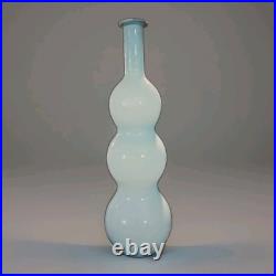 Vtg 19 Empoli Aqua Blue Cased Triple Bubble Glass Blue Gourd Decanter