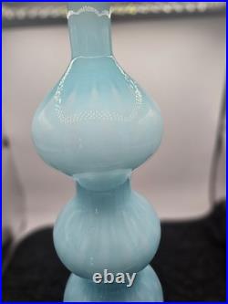 Vtg 19 Empoli Blue Cased Triple Bubble Glass Blue Gourd Decanter MCM