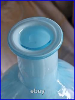 Vtg 19 Empoli Blue Cased Triple Bubble Glass Blue Gourd Decanter MCM