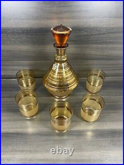 Vtg 1970's Decanter & Glass set HAND MADE Belfor crystal from Czechoslovakia