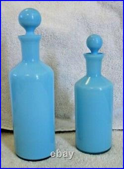 Vtg 2 Carlo Moretti Murano Blue Italian Art Glass Decanter Bottles/VasesLabeled