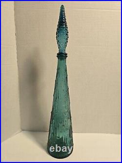 Vtg 21.5 Teal Blue Ice Wax Drip Empoli Genie Bottle Decanter WithStopper MCM