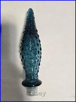 Vtg 21.5 Teal Blue Ice Wax Drip Empoli Genie Bottle Decanter WithStopper MCM