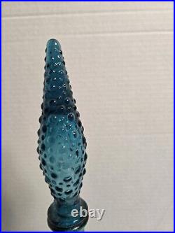 Vtg 21.5 Teal Blue Ice Wax Drip Empoli Genie Bottle Decanter WithStopper MCM