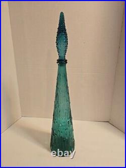 Vtg 21.5 Teal Blue Ice Wax Drip Empoli Genie Bottle Decanter WithStopper MCM