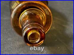 Vtg 22 Italian Amber Glass Ribbed Genie Bottle Decanter with Ribbed Flame Stopper