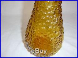 Vtg 60s Mid Century Italian Empoli Amber Bubble Glass Genie Bottle Decanter 22