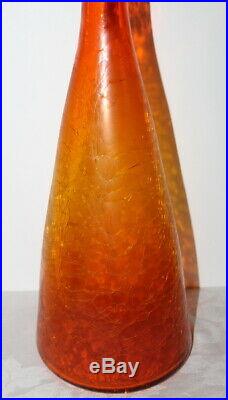 Vtg 920 BLENKO Winslow Anderson Tangerine Crackle Glass Decanter 22 1/2 MCM