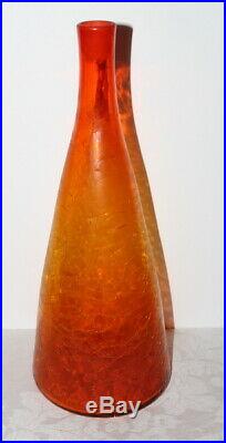 Vtg 920 BLENKO Winslow Anderson Tangerine Crackle Glass Decanter 22 1/2 MCM
