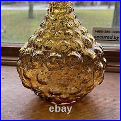 Vtg Amber Empoli Glass Decanter Bottle Squat Genie Style With Stopper 16 1/2