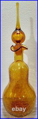 Vtg Amber Hour Rainbow Glass Crackle Genie Bottle Decanter Teardrop Stopper 20+