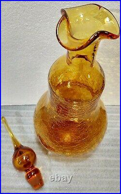 Vtg Amber Hour Rainbow Glass Crackle Genie Bottle Decanter Teardrop Stopper 20+