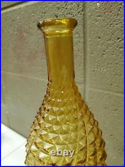 Vtg Amber Italian Hour Glass Empoli Hobnail Genie Bottle Decanter Diamond 16