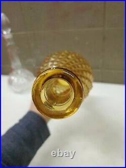 Vtg Amber Italian Hour Glass Empoli Hobnail Genie Bottle Decanter Diamond 16