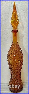 Vtg Amber Italian Hour Glass Empoli Hobnail Genie Bottle Decanter Diamond 22+