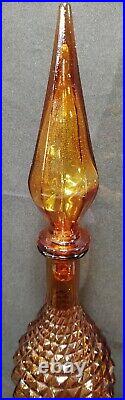 Vtg Amber Italian Hour Glass Empoli Hobnail Genie Bottle Decanter Diamond 22+