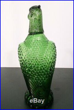Vtg American Eagle Green Glass Decanter Bottle withShot Glass Head Empty 10 3/4 H