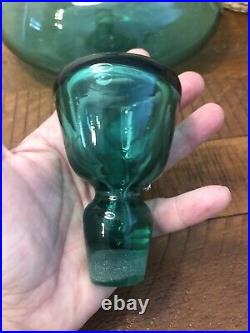Vtg Antique Blenko Handcraft Blown Art Glass Decanter Sea Green 1950s MCM 10.5