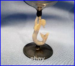 Vtg Art Deco Bimini Glass Franz Lampl Decanter & 6 Cordial Goblets Mermaid Stem