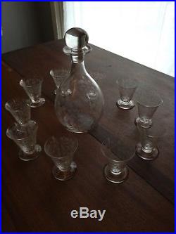 Vtg Baccarat Crystal France ELISABETH MILLIFIORE Decanter & 10 Wine Glasses Set
