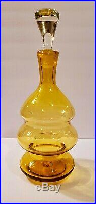 Vtg Bischoff MCM Lemon Yellow Art Glass Decanter Gurgle Bottle MCM Rare Eames