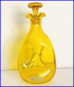 Vtg Blenko 49 Jonquil Yellow Pinched Glass Decanter Bottle MCM 10.5 withStopper