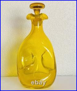 Vtg Blenko 49 Jonquil Yellow Pinched Glass Decanter Bottle MCM 10.5 withStopper
