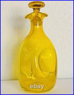 Vtg Blenko 49 Jonquil Yellow Pinched Glass Decanter Bottle MCM 10.5 withStopper