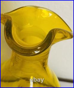 Vtg Blenko 49 Jonquil Yellow Pinched Glass Decanter Bottle MCM 10.5 withStopper