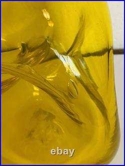 Vtg Blenko 49 Jonquil Yellow Pinched Glass Decanter Bottle MCM 10.5 withStopper