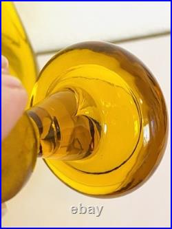 Vtg Blenko 49 Jonquil Yellow Pinched Glass Decanter Bottle MCM 10.5 withStopper