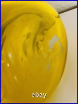 Vtg Blenko 49 Jonquil Yellow Pinched Glass Decanter Bottle MCM 10.5 withStopper