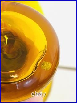 Vtg Blenko 49 Jonquil Yellow Pinched Glass Decanter Bottle MCM 10.5 withStopper
