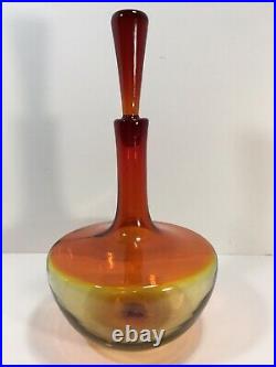 Vtg Blenko Art Glass Decanter with Stopper Tangerine Amberina 6615 Joel Myers 15