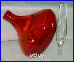 Vtg Blenko Art Glass Ships Liquor Decanter with Long Paddle Stopper Ruby Red 17