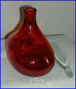 Vtg Blenko Art Glass Ships Liquor Decanter with Long Paddle Stopper Ruby Red 17