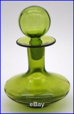 Vtg Blenko Decanter Blown Glass Ball Stopper Mid-century Green Pontil