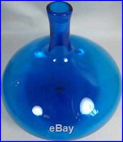 Vtg Blenko Hand Blown Glass Bottle Liquor Decanter Blue Air Twist Myers 6716