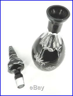 Vtg. Bohemian Art Cut Glass Grapes 15 Tall Deep Red Black Decanter 7.5 Stopper