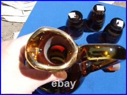 Vtg Bohemian Czech Amber Cut To Clear Crystal 7 Piece Decanter Set Deer Elk Tree