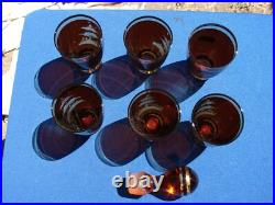 Vtg Bohemian Czech Amber Cut To Clear Crystal 7 Piece Decanter Set Deer Elk Tree