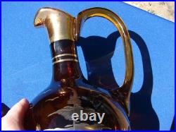 Vtg Bohemian Czech Amber Cut To Clear Crystal 7 Piece Decanter Set Deer Elk Tree