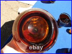 Vtg Bohemian Czech Amber Cut To Clear Crystal 7 Piece Decanter Set Deer Elk Tree