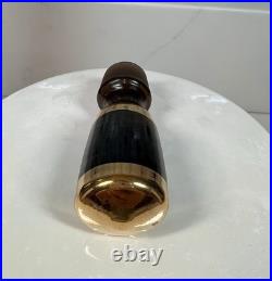 Vtg Bohemian Czech Amber Glass Decanter 8 Glasses 22K Gold Gilt Painted Set-MCM