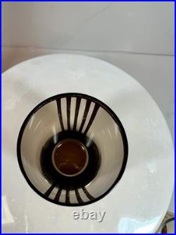 Vtg Bohemian Czech Amber Glass Decanter 8 Glasses 22K Gold Gilt Painted Set-MCM